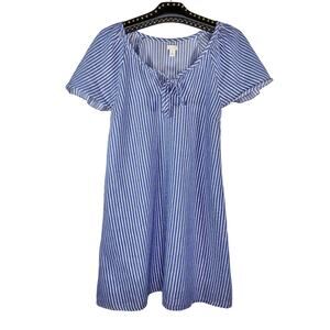 Hinge Stripe Lurex Metallic Blue Shift Dress Small